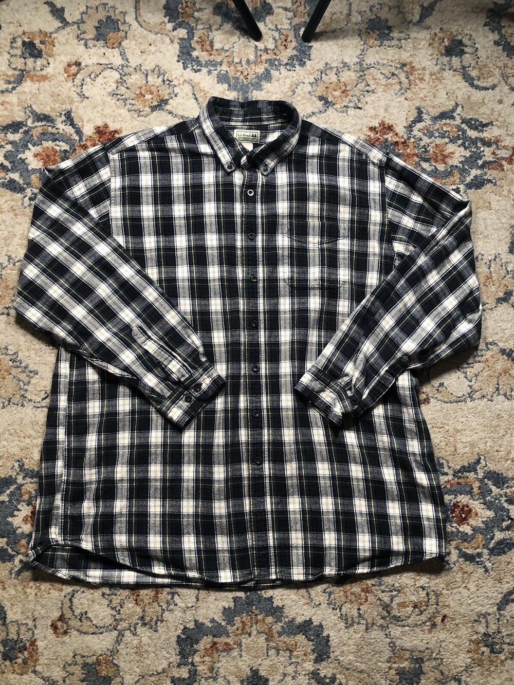 LL Bean Flannel Shirt Mens XXL Tall Green Plaid Long Sleeve Button Up